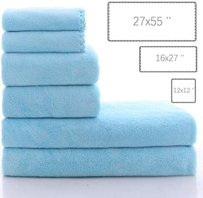MOONQUEEN Ultra Soft Towel Set - Quick Drying - 2 Bath Towels 2 Hand Towels 2 Washcloths - Microfiber Coral Velvet Highly Absorbent Towel for Bath Fitness, Sports, Yoga, Travel (Aquamarine 6 Pieces)