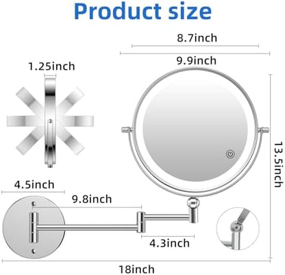 9"Wall Mounted Makeup Mirror with Lights,5000mAh Rechargeable 1X/30X