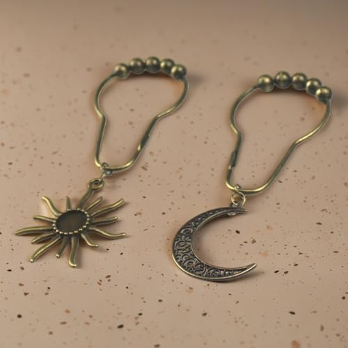 Celestial Shower Curtain Hooks 12 Pack of Sun and Moon Decor Theme Comes with a Bronze Shower Curtain Hooks for Celestial Boho Goth Witchy Shower Curtain (24)