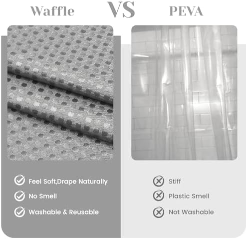SORTTO No Hook Waffle Shower Curtain with Snap in Liner Set, 36x74, Grey