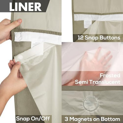 River Dream No Hook Shower Curtain with Snap-in Liner Set, Taupe, 71x74