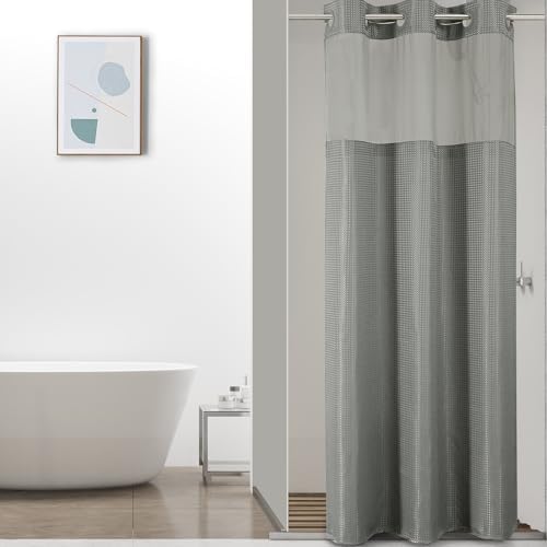 Colorful Star Waffle Weave No Hook Shower Curtain Set, 36 x 75 Inch, Grey