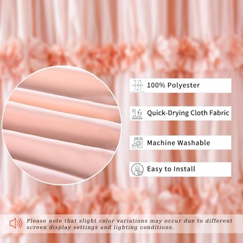 Homechoice Decor 2-Piece Peach Shower Curtain Set, Soft Fabric Double Panels for Easy Access, Cozy Brushed Texture, Ruffle Design, Everyday Bathroom Décor, 72" W x 96" H x 2 Panels (LQ-44)