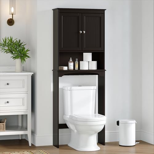 Spirich Over Toilet Storage Cabinet with Doors, Espresso Bathroom Organizer