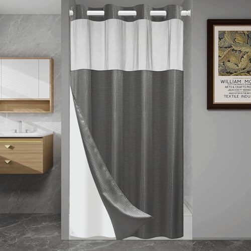 No Hook Waffle Shower Curtain with Snap in Liner Set, 54x80, Dark Grey