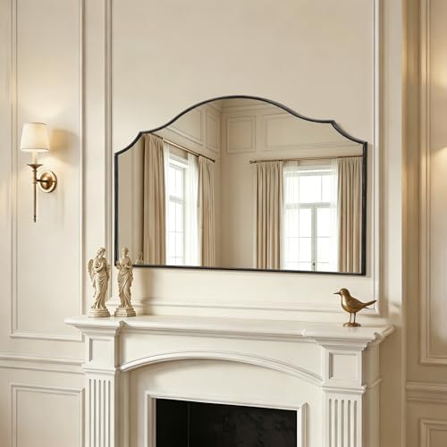 Besdomus Black Scalloped Wall Mirror: 54"x34" Oversized Wood Arched Mirror