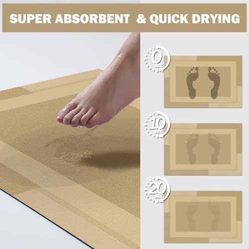 YDKGL Non Slip Bath Mat Thin Bathroom Rugs Fit Under Door Brown 16"x 24"