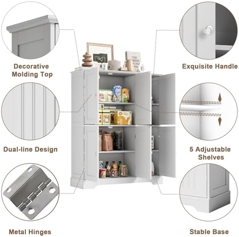 ChooChoo Bathroom Floor Cabinet with 6 Doors and Adjustable Shelves