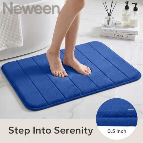 Neween Bathroom Rugs Set 3 Piece, Absorbent Memory Foam Bath Mat, Blue