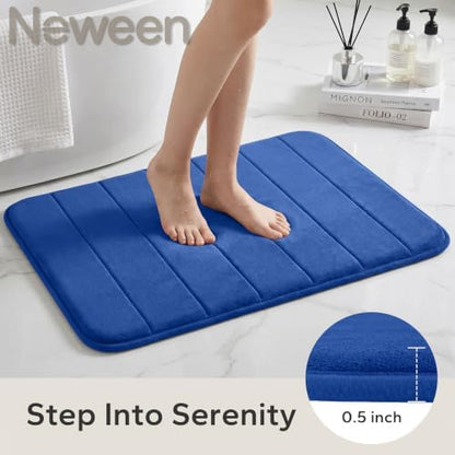 Neween Bathroom Rugs Set 3 Piece, Absorbent Memory Foam Bath Mat, Blue
