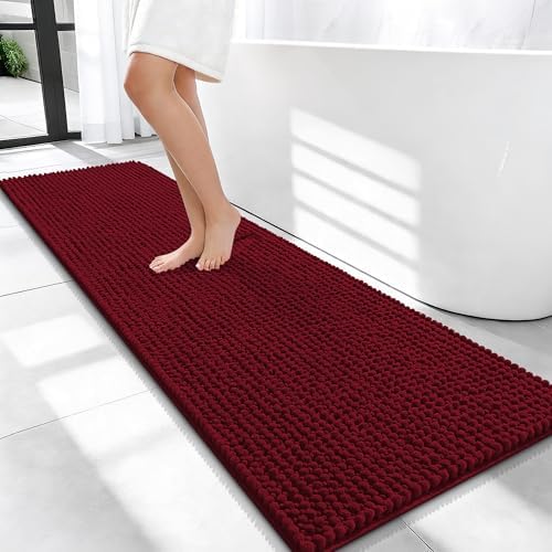 OLANLY Thick Chenille Bathroom Runner Rugs Mats 59x20, Burgundy