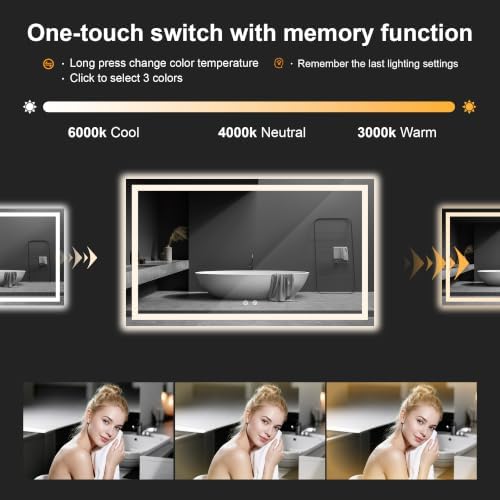 30x50 LED Bathroom Mirror with Lights, Lighted Vanity Mirror for Wall