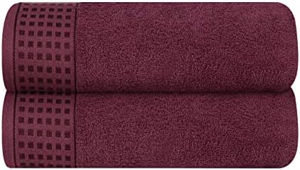 GLAMBURG 100% Cotton 2 Pack Oversized Bath Towel Set 28x55 Inches, Ultra Soft Highly Absorbant Compact Quickdry & Lightweight Large Bath Towels, Ideal for Gym Travel Camp Pool - Burgundy