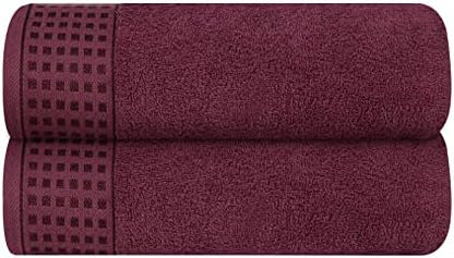 GLAMBURG 100% Cotton 2 Pack Oversized Bath Towel Set 28x55 Inches, Ultra Soft Highly Absorbant Compact Quickdry & Lightweight Large Bath Towels, Ideal for Gym Travel Camp Pool - Burgundy