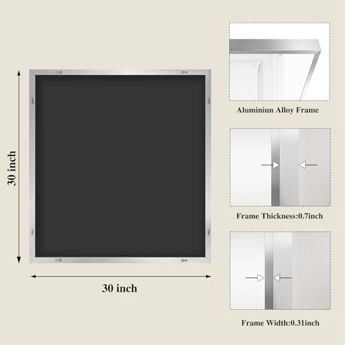 Koonmi Silver Rectangle Wall Mirror, 30x30 Inch Bathroom Mirror, Aluminum Frame Vanity Mirror for Entryway, Living Room, Bedroom Bathroom, Hangs Horizontally or Vertically