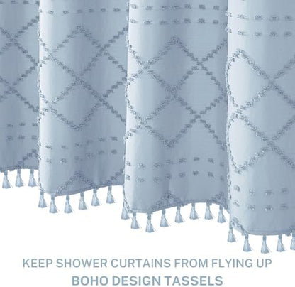 Siiluminisoy Fog Blue Boho Shower Curtain, 72 x 72 Tufted Chevron Textured Striped Modern Farmhouse Minimalist Cloth Shower Curtain for Bathroom