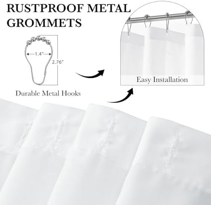 KGORGE Non See Through White Sheer Shower Curtain 84 inches Long, Privacy Button Hole Waterproof Lightweight Washable Shower Curtains for Bathroom Bathtub, W72 x L84, 1 Panel, Hooks Included