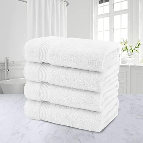 American Veteran Towel, 100% Cotton Turkish Bath Towels for Bathroom 4 Pack, 27x54 Extra Large Premium Soft Drying Bathroom Towels, White