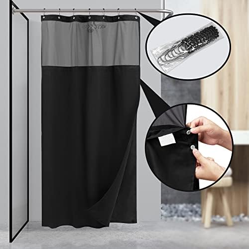 N&Y HOME Stall Waffle Weave Shower Curtain with Snap-in Liner Black 36x72