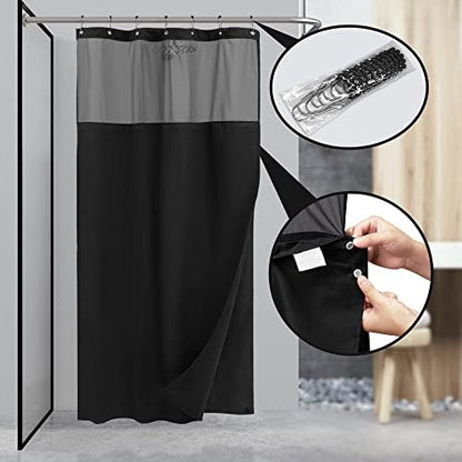 N&Y HOME Stall Waffle Weave Shower Curtain with Snap-in Liner Black 36x72