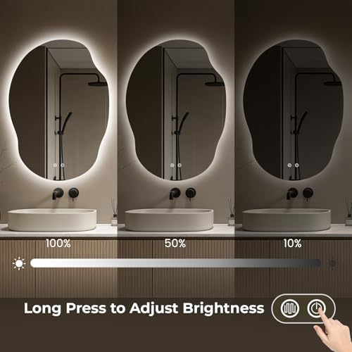WallBeyond LED Bathroom Mirror with Lights, Asymmetrical Irregular Backlit Vanity Mirror, 35" H x25 W, Anti-Fog, Dimmable 3 Color Temp, Memory, Hardwired Mount, Horizontal/Vertical