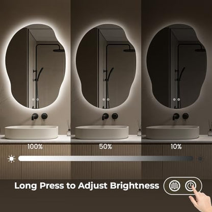 WallBeyond LED Bathroom Mirror with Lights, Asymmetrical Irregular Backlit Vanity Mirror, 35" H x25 W, Anti-Fog, Dimmable 3 Color Temp, Memory, Hardwired Mount, Horizontal/Vertical