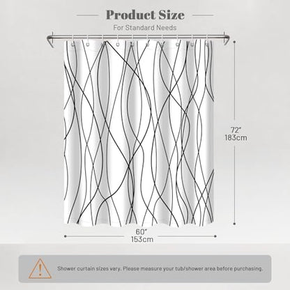 Striped Shower Curtain for Bathroom, White Black, 60" W x 72" L