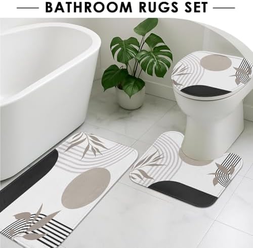 Bathroom Sets with Shower Curtain and Rugs, Boho, 4 Pcs Geometric