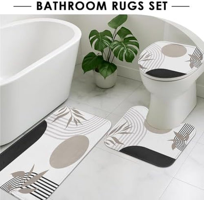Bathroom Sets with Shower Curtain and Rugs, Boho, 4 Pcs Geometric