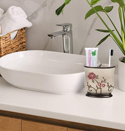 Zahari Home 4pc Larrisa Floral Bathroom Accessories Sets Modern Classic Flower Soap Dispenser, Tumbler, Tooth Brush Holder and Soap Dish Holder Luxury Decor Unique Design Stylish Bathroom Sets