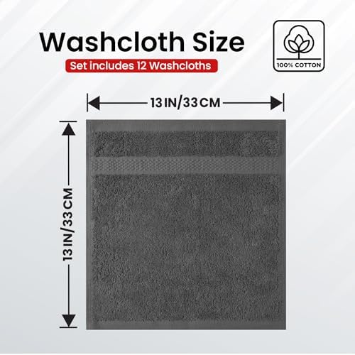 Infinitee Xclusives 100% Cotton Luxury Wash Cloths for Showering - 12 Pack