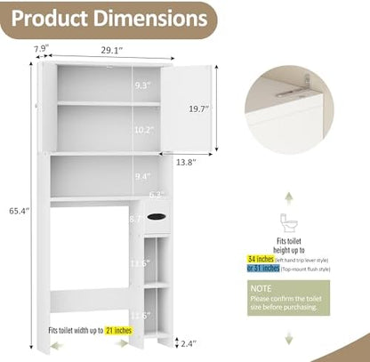 Bathroom Storage Cabinet Over Toilet with Toilet Paper Holder Stand, Freestanding Bathroom Storage Organizer Cabinet Space Saver W/Adjustable Shelf, White
