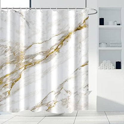 Marble Shower Curtain for Bathroom, Gold and White Shower Curtain 72x72inch