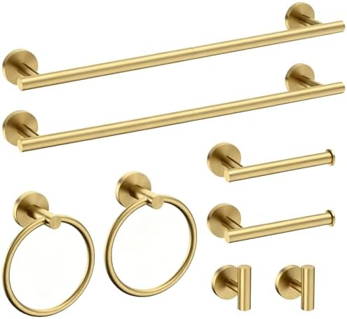 USHOWER 8PCS Light Gold Bathroom Hardware Set, 24-Inch Towel Bar Set