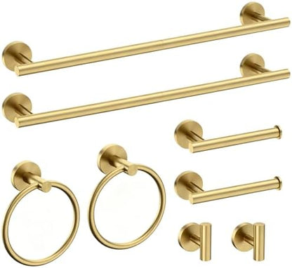 USHOWER 8PCS Light Gold Bathroom Hardware Set, 24-Inch Towel Bar Set