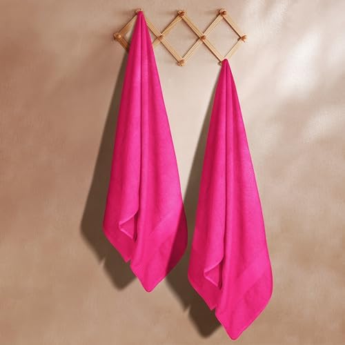 GLAMBURG Premium Cotton Oversized 2 Pack Bath Sheet 35x70-100% Pure Cotton - Ideal for Everyday use - Ultra Soft & Highly Absorbent - Machine Washable – Hot Pink