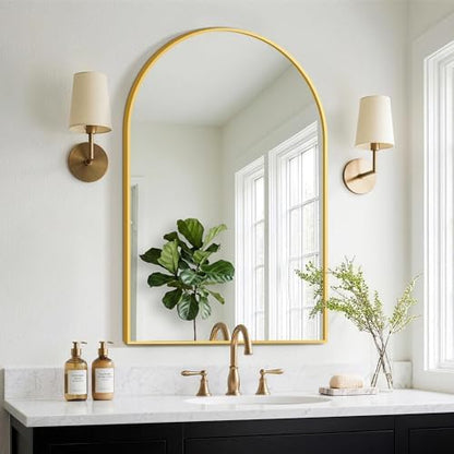 FGU Arched Bathroom Mirror for Over Sink 38"x26" Gold Vanity Mirror