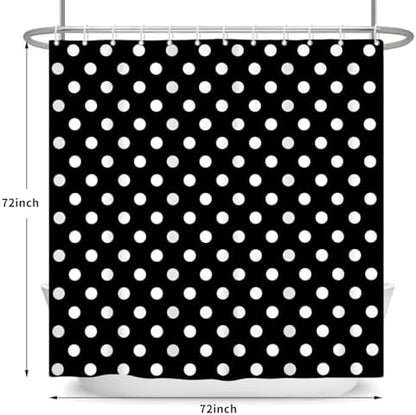 Polka Dots Shower Curtain, Black White Waterproof Fabric Shower Curtain for Bathroom with Modern Abstract Geometric Circle Bath Curtain Decor with Hooks, Machine Washable, 72''Wx72''L