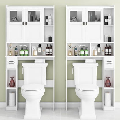Vabches Over The Toilet Storage Cabinet with Doors and Shelves, White