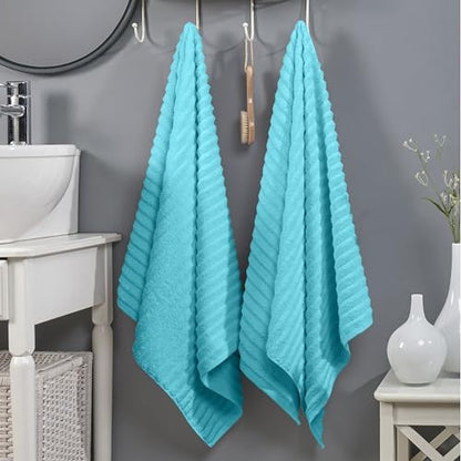 Elegant Comfort 100% Turkish Cotton Corduroy Ribbed Luxury Soft 2 Pack Bath Towels 27 x 54 Inch - Ultra Plush, Absorbent, Quick Dry, Hotel Spa Quality Towels for Bathroom Essentials, Aqua