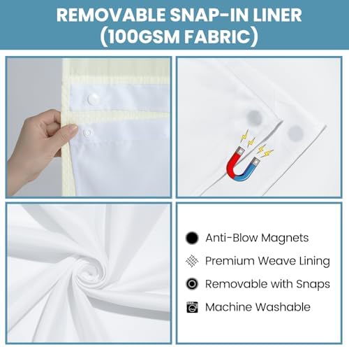 SORTTO No Hook Waffle Shower Curtain with Snap in Liner Set, 71x74, Ivory