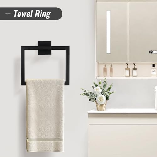 YACVCL Matte Black Towel Bar Set 10-Piece Bathroom Hardware Accessories Set,Black Bathroom Towel Holder Set 23.6 Inch Towel Bar Stainless Steel Wall Mounted Towel Rack Set