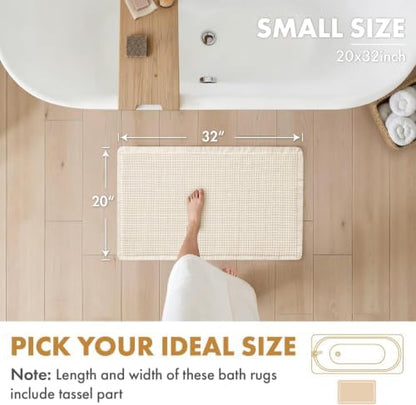 MIULEE Set of 2 Waffle Bathroom Rugs Boho Bath Mat Cream White 20x32 Inch