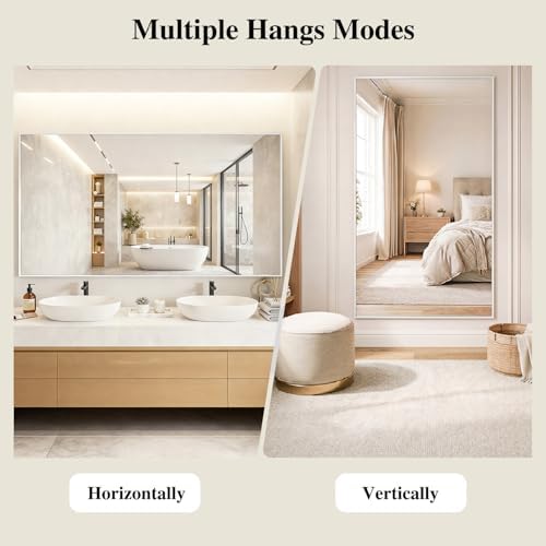 Koonmi White Rectangle Wall Mirror, 30x55 Inch Bathroom Mirror, Aluminum Frame Vanity Mirror for Entryway, Living Room, Bedroom Bathroom, Hangs Horizontally or Vertically