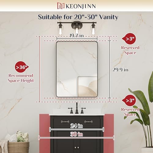 Keonjinn 20 x 30 Inch Black Bathroom Mirror, Tempered Glass Vanity Mirror