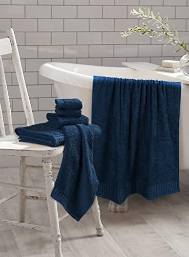 GLAMBURG 100% Cotton Ultra Soft 6 Pack Towel Set, Contains 2 Bath Towels 28x55 Inches, 2 Hand Towels 16x24 Inches & 2 Wash Coths 12x12 Inches, Compact Absorbent Lightweight & Quickdry - Mineral Blue