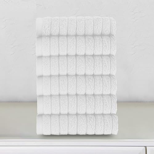 Elegant Comfort 100% Turkish Cotton Corduroy Ribbed Luxury Washcloths 6 Pack Soft 13 x 13 Inch - Higly Absorbent, Durable, Quick Dry, Spa Premium Hotel Quality for Bathroom or Travel, White