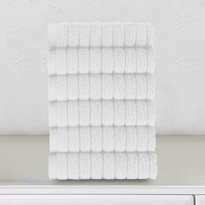 Elegant Comfort 100% Turkish Cotton Corduroy Ribbed Luxury Washcloths 6 Pack Soft 13 x 13 Inch - Higly Absorbent, Durable, Quick Dry, Spa Premium Hotel Quality for Bathroom or Travel, White