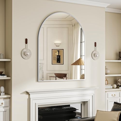 BEAUTYPEAK 32"x42" Arch Bathroom Wall Mirror, Silver