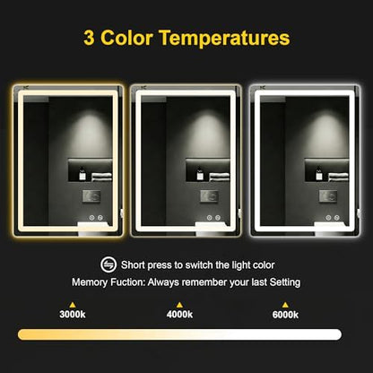 LED Bathroom Mirror with Lights, 24"x32" Lighted Vanity Mirror for Wall